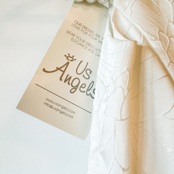 NWT US Angels Floral Brocade Peplum Dress White Wedding Flower Girl Dress Size 4 - Picture 8 of 11